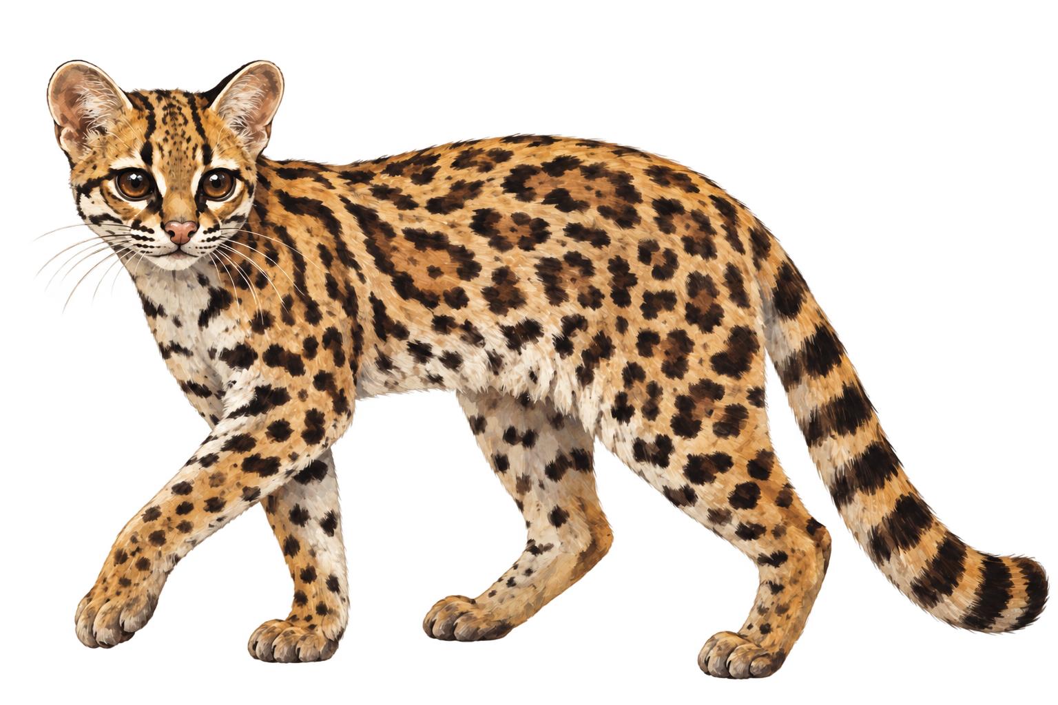 Margay standing in profile
