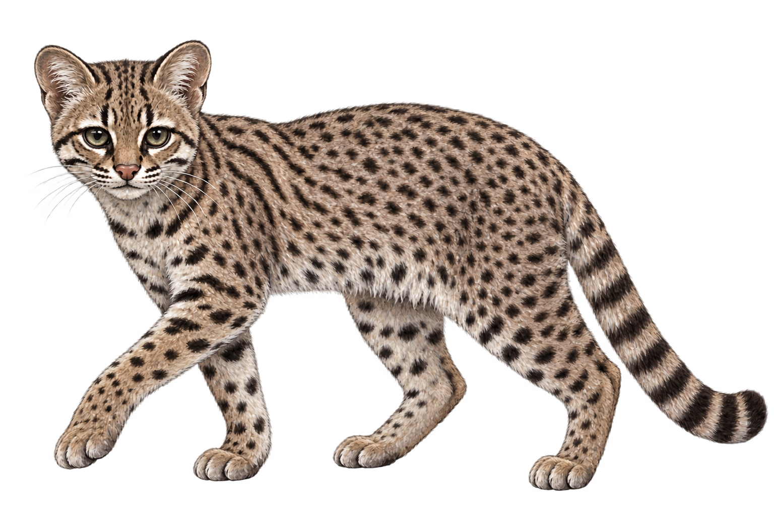 Modern illustration of a Geoffroy’s cat standing in profile